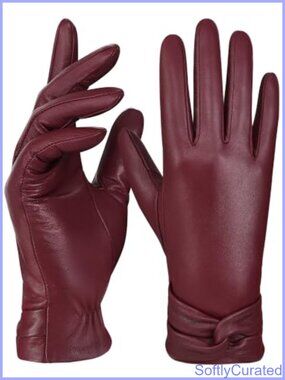 Womens Leather Gloves Wool Lined Touchscreen Driving Gloves